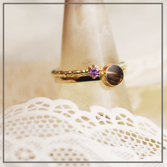 Set Haarlokring  met vintage ring geboortesteen