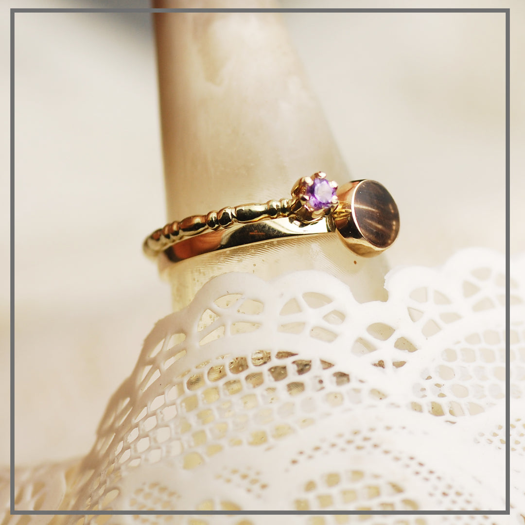 Set Haarlokring  met vintage ring geboortesteen