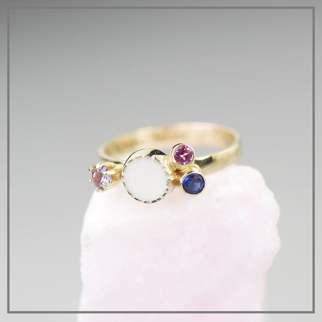 Moedermelk ring Floral Flowers met drie geboortestenen