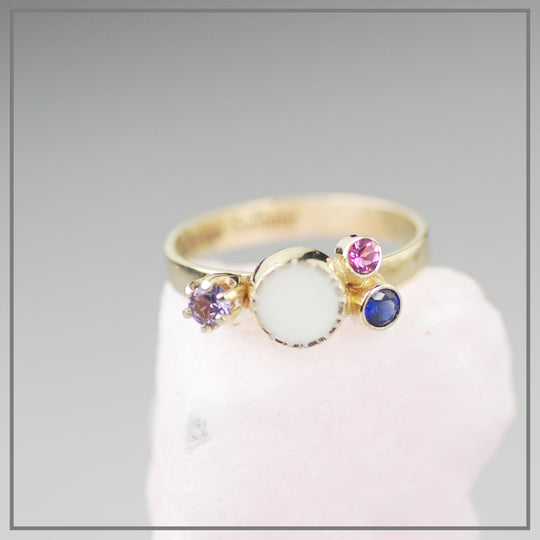 Moedermelk ring Floral Flowers met drie geboortestenen