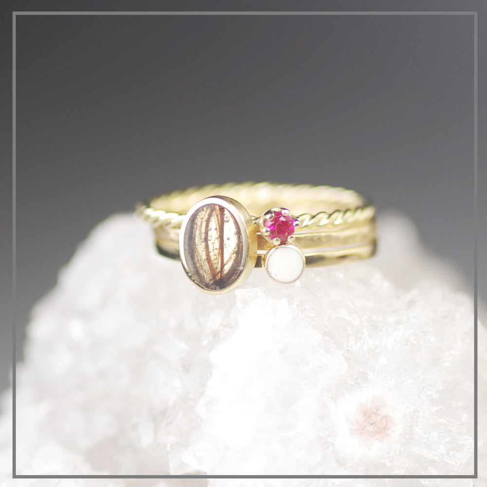 Set Meli goud met moedermelk ring, haarlok ring en ring met geboortesteen