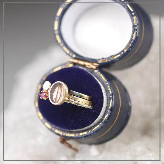 Set Meli goud met moedermelk ring, haarlok ring en ring met geboortesteen