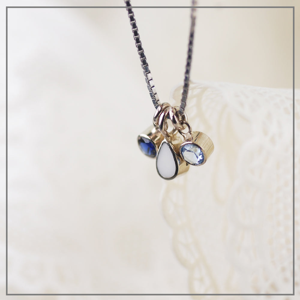 Moedermelk Ketting Witgoud met druppel en twee geboortestenen